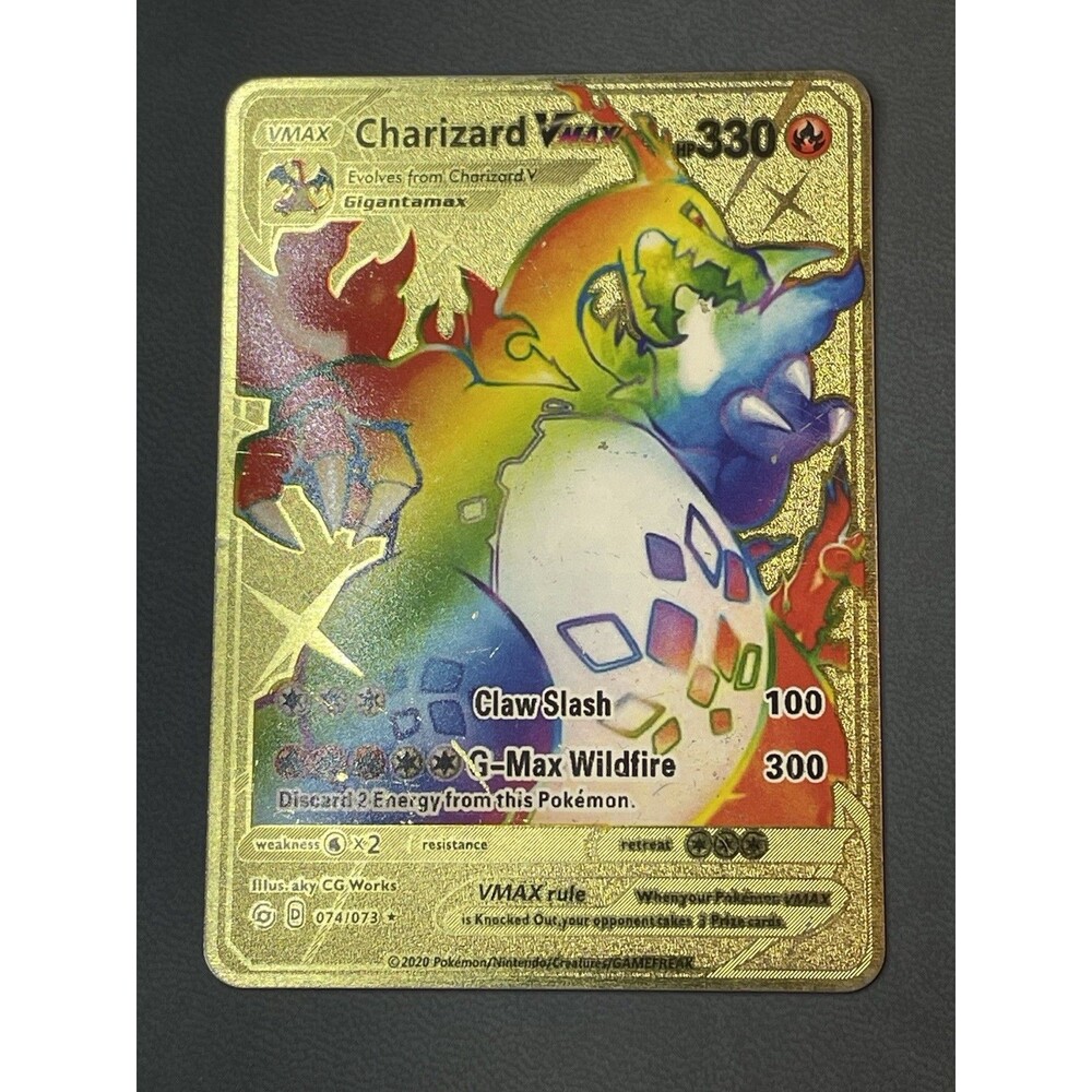 Charizard VMAX Rainbow Pokemon Gold Foil Fan Art Metal Card Collectible Gift
